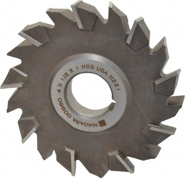 Keo - 4" Diam x 1/2" Width of Cut, 18 Teeth, High Speed Steel Side Milling Cutter - Staggered Teeth, Uncoated - Benchmark Tooling