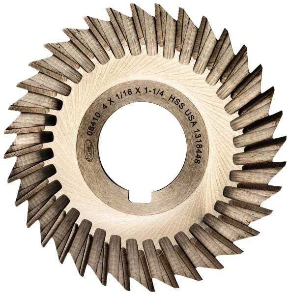 Keo - 4" Blade Diam x 1/16" Blade Thickness, 1-1/4" Hole, 36 Teeth, High Speed Steel Side Chip Saw - Straight Tooth, Arbor Connection, Right Hand Cut, Uncoated, with Keyway - Benchmark Tooling