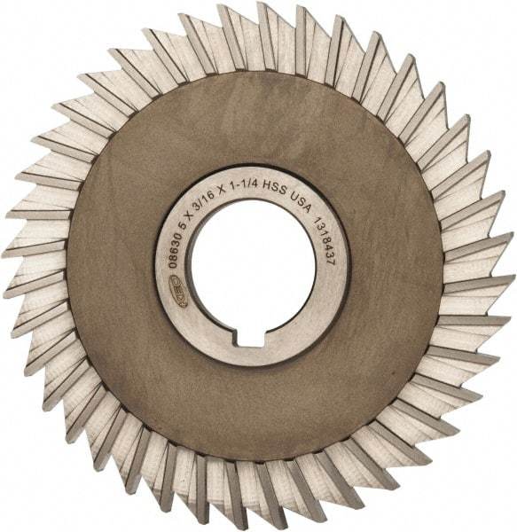 Keo - 5" Blade Diam x 3/16" Blade Thickness, 1-1/4" Hole, 40 Teeth, High Speed Steel Side Chip Saw - Straight Tooth, Arbor Connection, Right Hand Cut, Uncoated, with Keyway - Benchmark Tooling