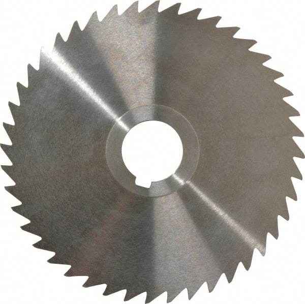 Keo - 5" Diam x 1/16" Blade Thickness x 1" Arbor Hole Diam, 44 Tooth Slitting and Slotting Saw - Arbor Connection, Right Hand, Uncoated, High Speed Steel, Concave Ground, Contains Keyway - Benchmark Tooling