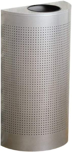 Rubbermaid - 12 Gal Silver Half-Round Decorative Waste Receptacle With Top - Steel, 32" High x 18" Wide - Benchmark Tooling