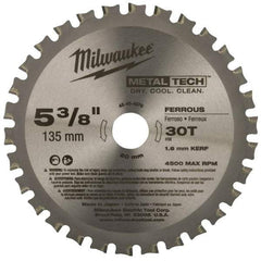 Milwaukee Tool - 5-3/8" Diam, 20mm Arbor Hole Diam, 30 Tooth Wet & Dry Cut Saw Blade - Carbide-Tipped, Standard Round Arbor - Benchmark Tooling