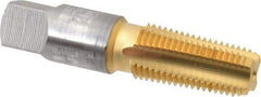 OSG - 1/4-18 NPTF Thread, 4 Flute Standard Pipe Tap - 2-7/16" OAL, 1-1/16" Thread Length, 9/16" Shank Diam, TiN Finish, High Speed Steel - Exact Industrial Supply
