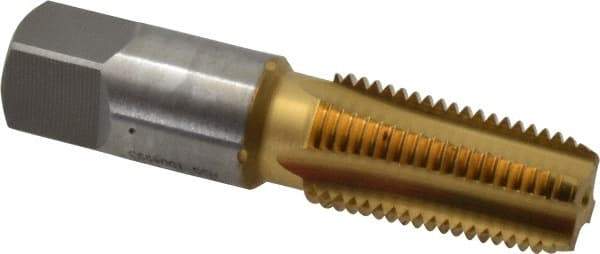 OSG - 1/4-18 NPT Thread, 4 Flute Standard Pipe Tap - 2-7/16" OAL, 1-1/16" Thread Length, 9/16" Shank Diam, TiN Finish, High Speed Steel - Exact Industrial Supply
