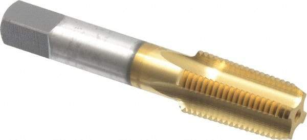 OSG - 1/8-27 NPT Thread, 4 Flute Standard Pipe Tap - 2-1/8" OAL, 3/4" Thread Length, 5/16" Shank Diam, TiN Finish, High Speed Steel - Exact Industrial Supply