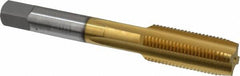OSG - 1/2-20 UNF 3B 4 Flute TiN Finish High Speed Steel Straight Flute Standard Hand Tap - Plug, Right Hand Thread, 3-3/8" OAL, 1-21/32" Thread Length, H3 Limit, Oversize - Exact Industrial Supply