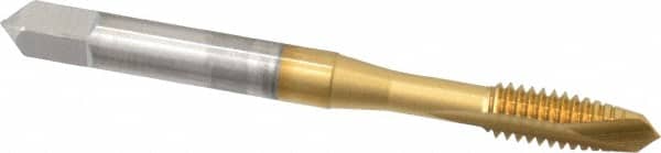 OSG - #12-24 UNC, 2 Flute, TiN Finish, High Speed Steel Spiral Point Tap - Plug Chamfer, Right Hand Thread, 2-3/8" OAL, 15/16" Thread Length, 0.22" Shank Diam, 2B Class of Fit, Series 105 - Exact Industrial Supply