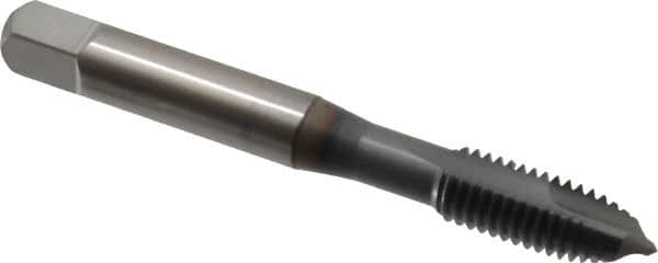 OSG - M8x1.25 Metric Coarse, 2 Flute, TiCN Finish, High Speed Steel Spiral Point Tap - Plug Chamfer, Right Hand Thread, 2-23/32" OAL, 1-1/8" Thread Length, 0.318" Shank Diam, 6H Class of Fit, Series 142 - Exact Industrial Supply