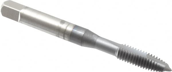 OSG - M6x1.00 Metric Coarse, 2 Flute, TiCN Finish, High Speed Steel Spiral Point Tap - Plug Chamfer, Right Hand Thread, 2-1/2" OAL, 1" Thread Length, 0.255" Shank Diam, 6H Class of Fit, Series 142 - Exact Industrial Supply