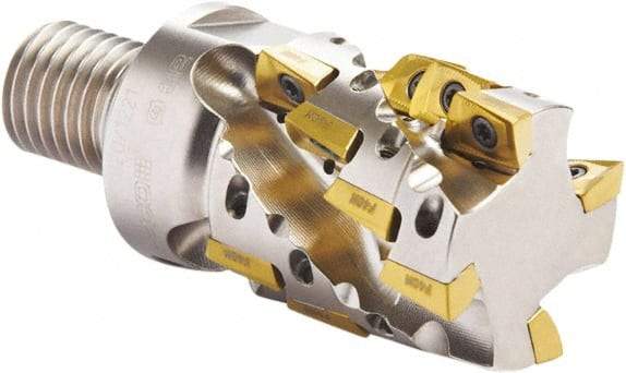 Seco - 25mm Cut Diam, 17mm Max Depth of Cut, 35mm OAL, Indexable Square Shoulder Helical End Mill - XO.X 10T3 Inserts, M12 Modular Connection, 90° Lead Angle, Through Coolant, Series Turbo 10 - Benchmark Tooling