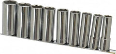 Paramount - 9 Piece 1/2" Drive Chrome Finish Deep Well Socket Set - 6 Points, 1/2" to 1" Range, Inch Measurement Standard - Benchmark Tooling