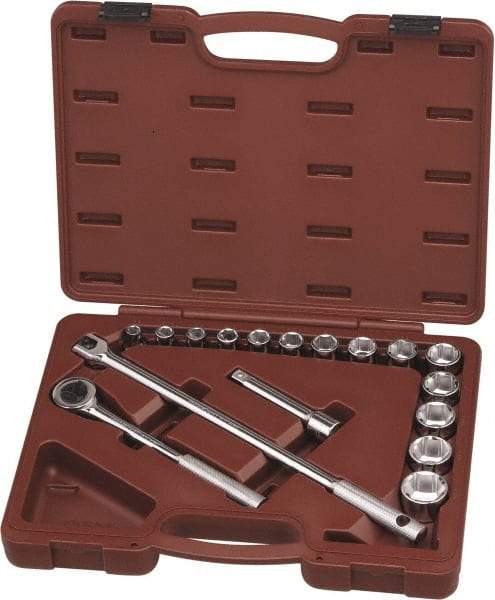 Paramount - 17 Piece 1/2" Drive Chrome Finish Socket Set - 6 Points, 3/8" to 1-1/4" Range, Inch Measurement Standard - Benchmark Tooling