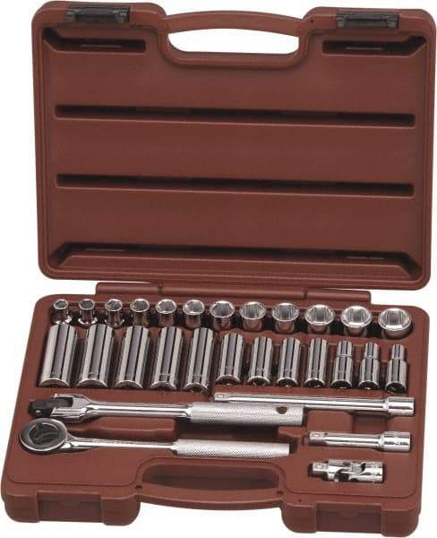 Paramount - 29 Piece 3/8" Drive Chrome Finish Deep Well Socket Set - 6 Points, 8mm to 19mm Range, Metric Measurement Standard - Benchmark Tooling