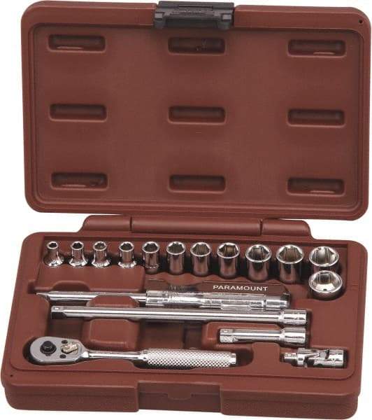 Paramount - 17 Piece 1/4" Drive Chrome Finish Socket Set - 6 Points, 4mm to 14mm Range, Metric Measurement Standard - Benchmark Tooling