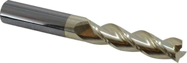 Accupro - 1/2", 2" LOC, 1/2" Shank Diam, 4" OAL, 3 Flute, Solid Carbide Square End Mill - Single End, ZrN Finish, Spiral Flute, 37° Helix, Centercutting, Right Hand Cut, Right Hand Flute - Benchmark Tooling