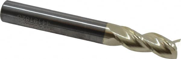 Accupro - 5/16", 13/16" LOC, 5/16" Shank Diam, 2-1/2" OAL, 3 Flute, Solid Carbide Square End Mill - Single End, ZrN Finish, Spiral Flute, 37° Helix, Centercutting, Right Hand Cut, Right Hand Flute - Benchmark Tooling