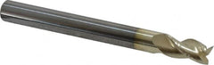 Accupro - 1/4", 3/8" LOC, 1/4" Shank Diam, 2-1/2" OAL, 3 Flute, Solid Carbide Square End Mill - Single End, ZrN Finish, Spiral Flute, 37° Helix, Centercutting, Right Hand Cut, Right Hand Flute - Benchmark Tooling