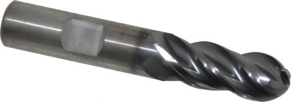 Kennametal - 1/2" Diam, 1-1/4" LOC, 4 Flute Solid Carbide Ball End Mill - AlTiN Finish, Single End, 3" OAL, 1/2" Shank Diam, Spiral Flute - Benchmark Tooling