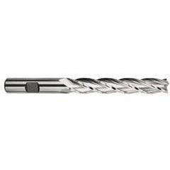 7/8 Dia. x 7-1/4 Overall Length 4-Flute Square End High Speed Steel SE End Mill-Round Shank-Center Cutting -TiN - Benchmark Tooling
