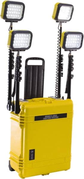 Pelican Products, Inc. - 12 Volt, 93 Watt, Electric, LED Portable Floor Work Light - 13.78" Cord, 4 Heads, 12,000 Lumens, Polypropylene, 24.83" Long x 19.57" Wide x 11.93" High - Benchmark Tooling