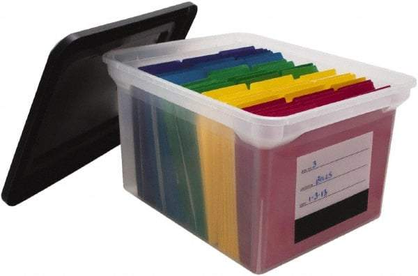 Innovative Storage Designs - 1 Compartment, 17-3/4 Inch Wide x 14 Inch Deep x 10-1/4 Inch High, Portable File Box - Plastic, Black and Clear - Benchmark Tooling