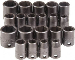 Proto - 20 Piece 3/8" Drive Chrome Finish Impact Socket Set - 6 Points, 1/4" to 3/4" (7mm to 17mm) Range, Inch/Metric Measurement Standard - Benchmark Tooling