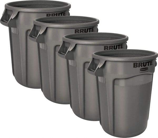 Rubbermaid - 32 Gal Gray Round (4) 32 Gal Brute Containers - Polyethylene, 27.77" High - Benchmark Tooling