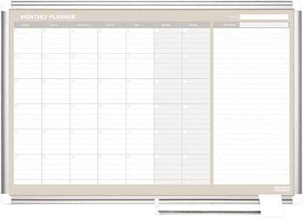 MasterVision - 36" High x 48" Wide Painted Metal Magnetic Dry Erase Calendar - Steel, 50.2" Deep, Includes Mounting Kit - Benchmark Tooling