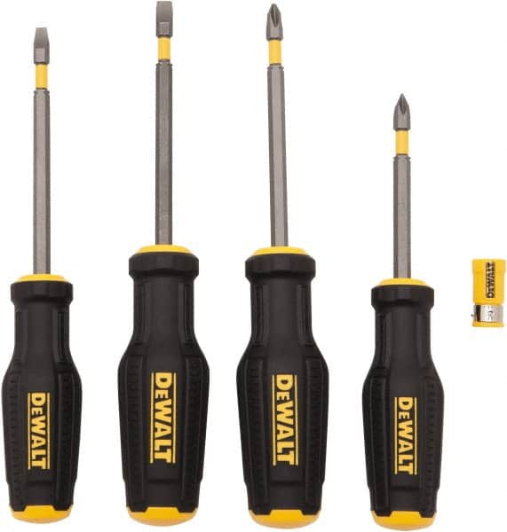 DeWALT - 4 Piece Phillips & Slotted Screwdriver Set - Ergonomic Handle, Blade Sizes: Length 3 to 4, Width 3/16 & 1/4, Bit Sizes: Philips #1 to #2 - Benchmark Tooling