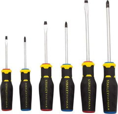 Stanley - 6 Piece Slotted & Phillips Screwdriver Set - Ergonomic & Bi-material Handle, Blade Sizes: Length 3 to 6, Width 3/16, 1/4 & 5/16, Bit Sizes: Philips #1 to #3 - Benchmark Tooling