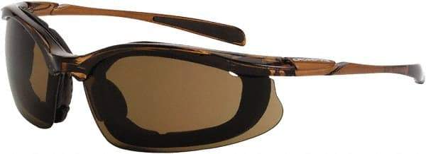 CrossFire - Brown Lenses, Framed Safety Glasses - Anti-Fog, Black Frame, Size Universal, Wrap Around - Benchmark Tooling