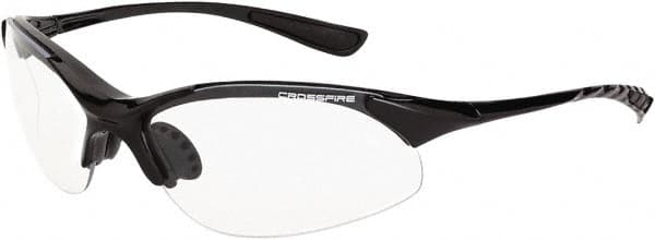 CrossFire - Clear Lenses, Framed Safety Glasses - Scratch Resistant, Black Frame, Size Universal, Wrap Around - Benchmark Tooling