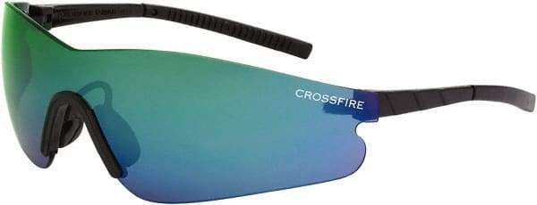 CrossFire - Emerald Mirror Lenses, Framed Safety Glasses - Scratch Resistant, Black Frame, Size Universal, Wrap Around - Benchmark Tooling
