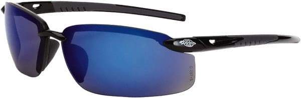 CrossFire - Blue Mirror Lenses, Framed Safety Glasses - Scratch Resistant, Black Frame, Size Universal, Wrap Around - Benchmark Tooling