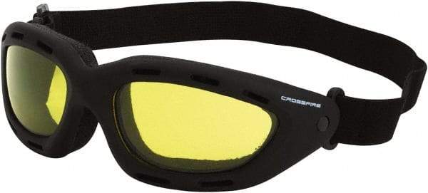 CrossFire - Yellow Lenses, Framed Safety Glasses - Anti-Fog, Black Frame, Size Universal, Wrap Around - Benchmark Tooling