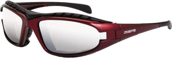 CrossFire - Silver Mirror Lenses, Framed Safety Glasses - Scratch Resistant, Red Frame, Size Universal, Wrap Around - Benchmark Tooling