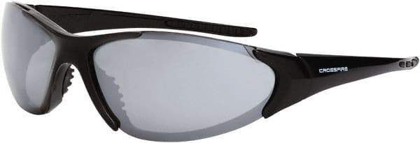 CrossFire - Silver Mirror Lenses, Framed Safety Glasses - Scratch Resistant, Black Frame, Size Universal, Wrap Around - Benchmark Tooling