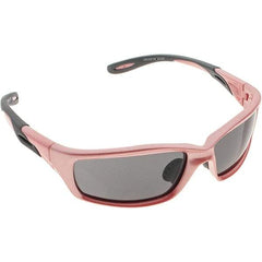 CrossFire - Dark Smoke Lenses, Framed Safety Glasses - Scratch Resistant, Pink Frame, Secure Fit Temples, Universal Size, Wrap Around Frame - Benchmark Tooling