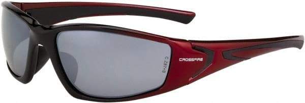 CrossFire - Silver Mirror Lenses, Framed Safety Glasses - Scratch Resistant, Black/Red Frame, Size Universal, Wrap Around - Benchmark Tooling