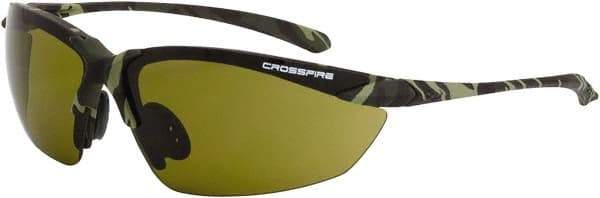 CrossFire - Green Lenses, Framed Safety Glasses - Scratch Resistant, Green Camouflage Frame, Size Universal, Wrap Around - Benchmark Tooling