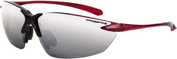 CrossFire - Silver Mirror Lenses, Framed Safety Glasses - Scratch Resistant, Black/Red Frame, Size Universal, Wrap Around - Benchmark Tooling