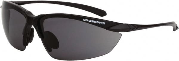 CrossFire - Smoke Lenses, Framed Safety Glasses - Scratch Resistant, Matte Black Frame, Size Universal, Wrap Around - Benchmark Tooling