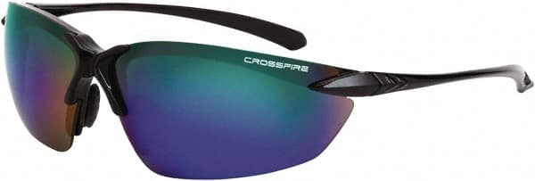 CrossFire - Emerald Mirror Lenses, Framed Safety Glasses - Scratch Resistant, Black Frame, Size Universal, Wrap Around - Benchmark Tooling