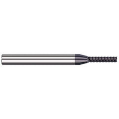 Corner Radius End Mill: 0.02″ Dia, 0.1″ LOC, 0.005″ Radius, 4 Flutes, Solid Carbide 1-1/2″ OAL, 1/8″ Shank Dia, 41 ° Helix, AlTiN Nano Coated, Corner Radius End