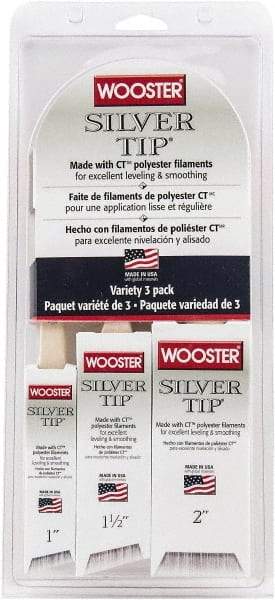 Wooster Brush - 1, 1-1/2 & 2" Angle/Flat Polyester General Purpose Paint Brush Set - 2-3/16, 2-7/16 & 2-11/16" Bristle Length, 7-1/2" Wood Handle - Benchmark Tooling