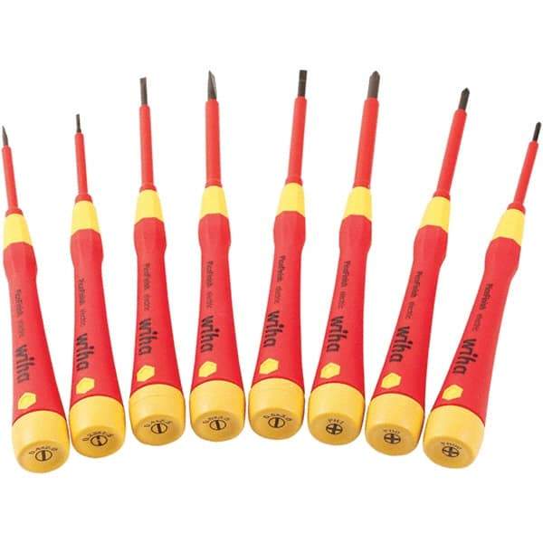 Wiha - 8 Piece Slotted & Phillips Screwdriver Set - #00 to #1 Phillips Size - Benchmark Tooling