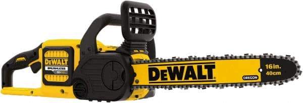 DeWALT - 60 Volt, 15 m/sec, Battery Powered Chainsaw - 16" Guide Bar Length, 7,500 RPM, 3/8" Chain Pitch, 0.043 Chain Gauge - Benchmark Tooling