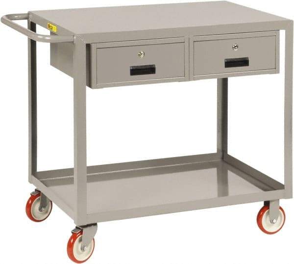 Little Giant - 1,200 Lb Capacity, 24" Wide x 42" Long x 35" High Shelf Cart - 2 Shelf, Steel, 2 Rigid/2 Swivel Casters - Benchmark Tooling