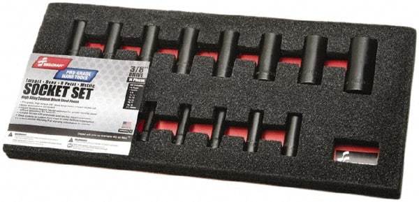 Ability One - 14 Piece 3/8" Drive Deep Well Impact Socket Set - 6 Points, 8mm to 24mm Range, Inch Measurement Standard - Benchmark Tooling