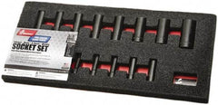 Ability One - 14 Piece 3/8" Drive Deep Well Impact Socket Set - 6 Points, 8mm to 24mm Range, Inch Measurement Standard - Benchmark Tooling